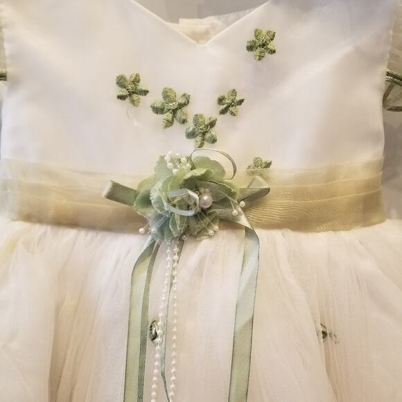 Y.K.I Ivory Tuille Dress & Matching Hat Short Sleeve Pullover Girl Sz M 9 Months - Picture 2 of 14